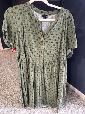 torrid Olive Green Floral-Print Button-Front Mini Dress